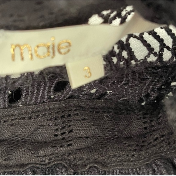 MAJE Limba Long Sleeve High Neck Lace Top Blouse in BLACK - Picture 7 of 11